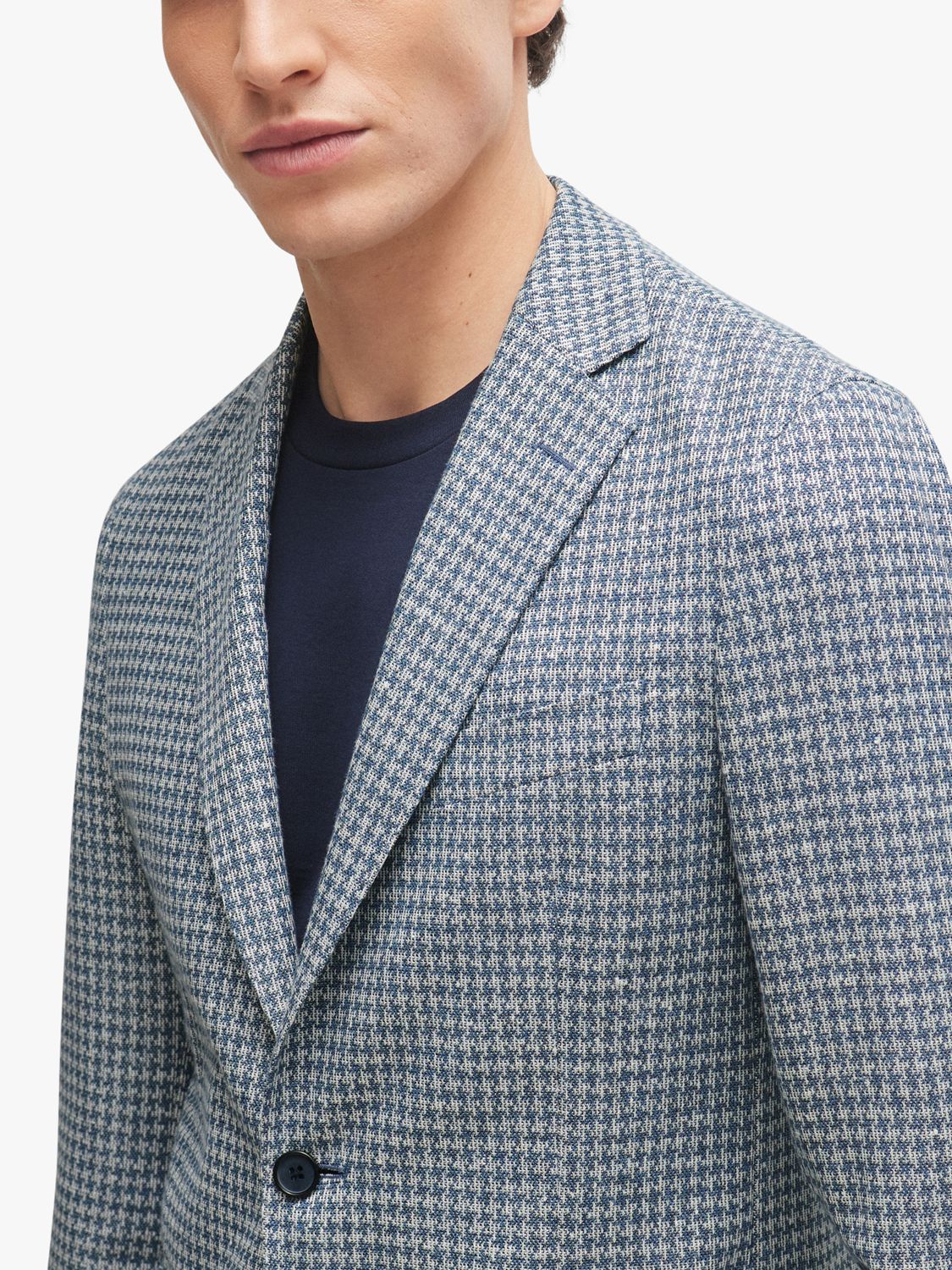 Buy BOSS C-Hanry Linen Blend Slim Fit Check Blazer, Bright Blue Online at johnlewis.com