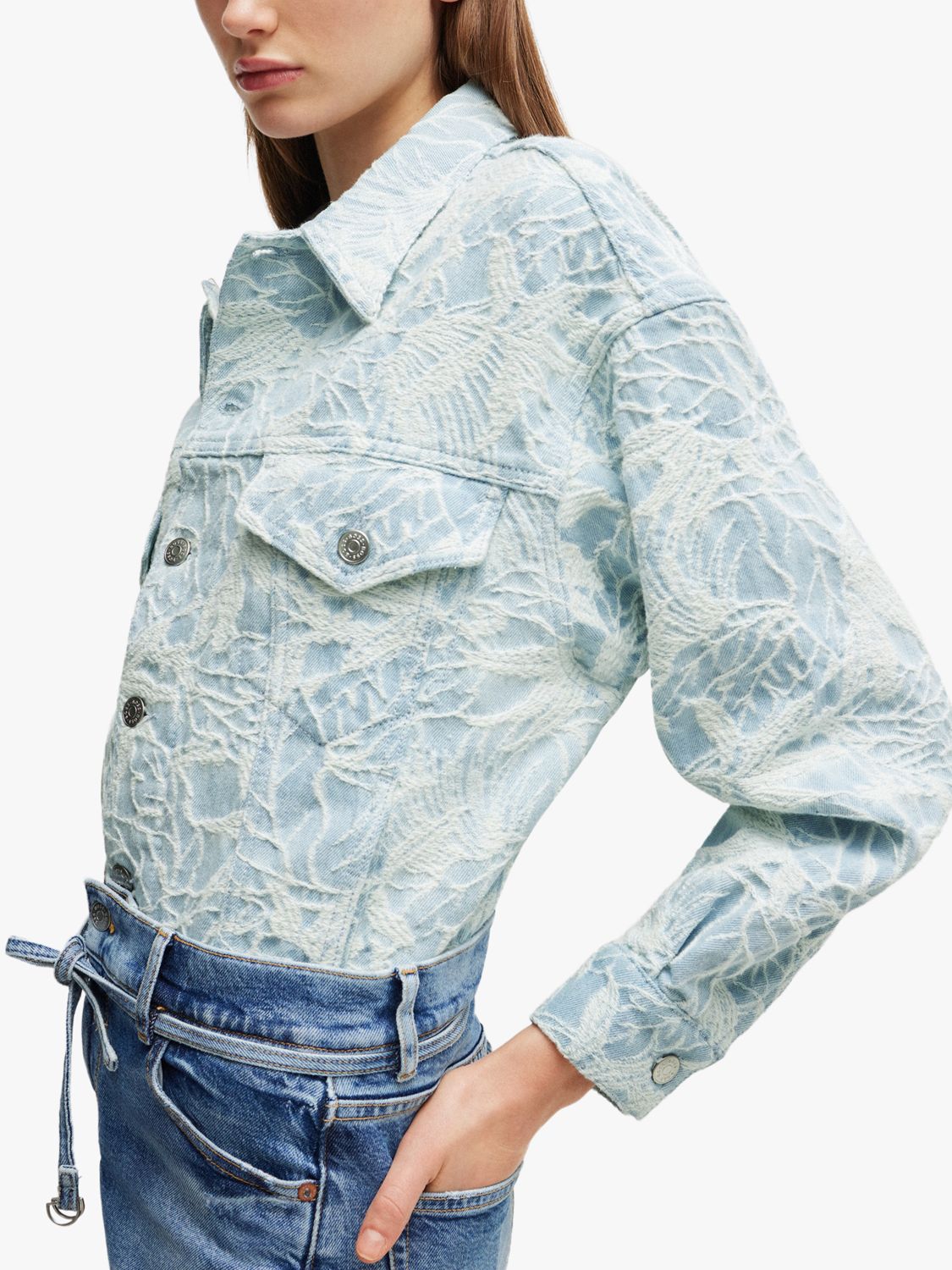 Buy BOSS Textured Denim Jacket, Light Blue Online at johnlewis.com