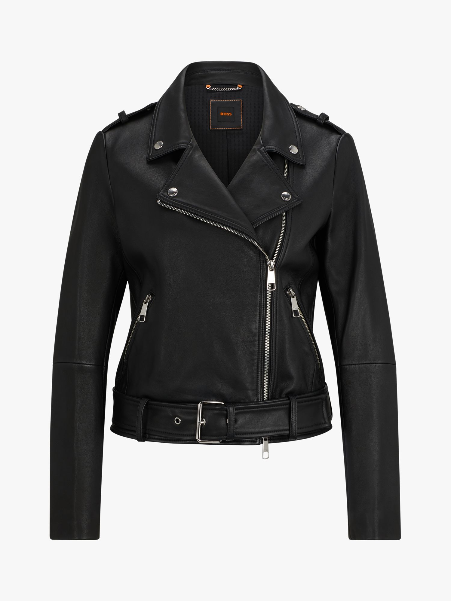 Buy BOSS Sameli Leather Biker Jacket, Black Online at johnlewis.com