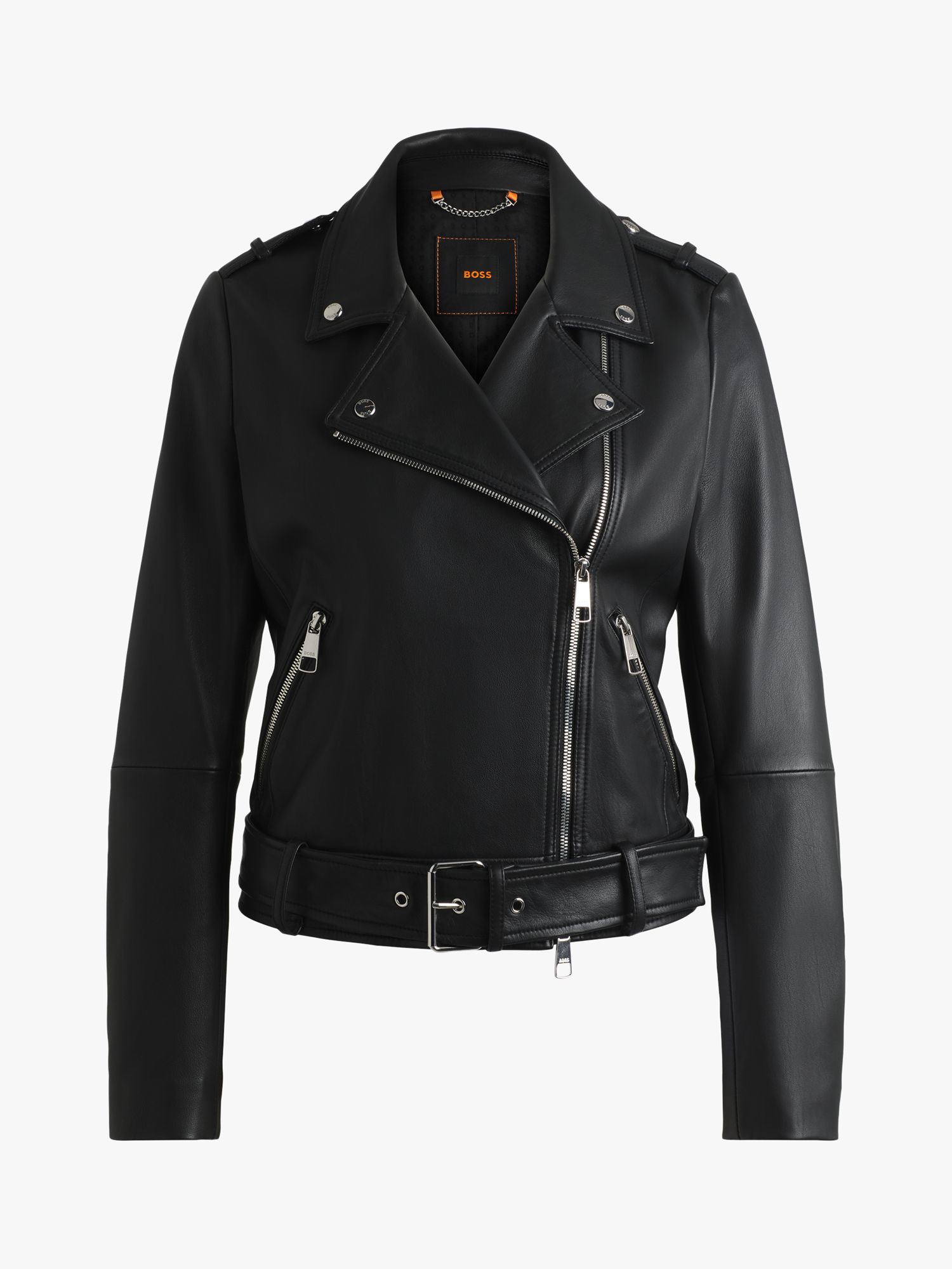 Buy BOSS Sameli Leather Biker Jacket, Black Online at johnlewis.com