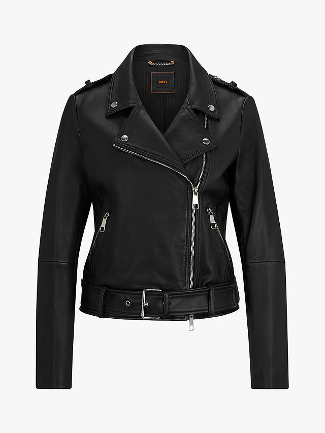 BOSS Sameli Leather Biker Jacket, Black