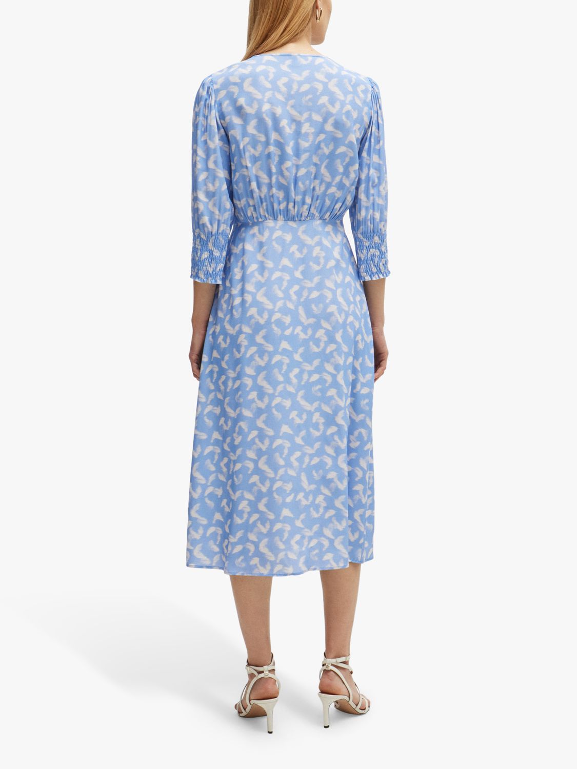 BOSS Daflori Abstract Print Midi A-Line Dress, Blue/White, 12