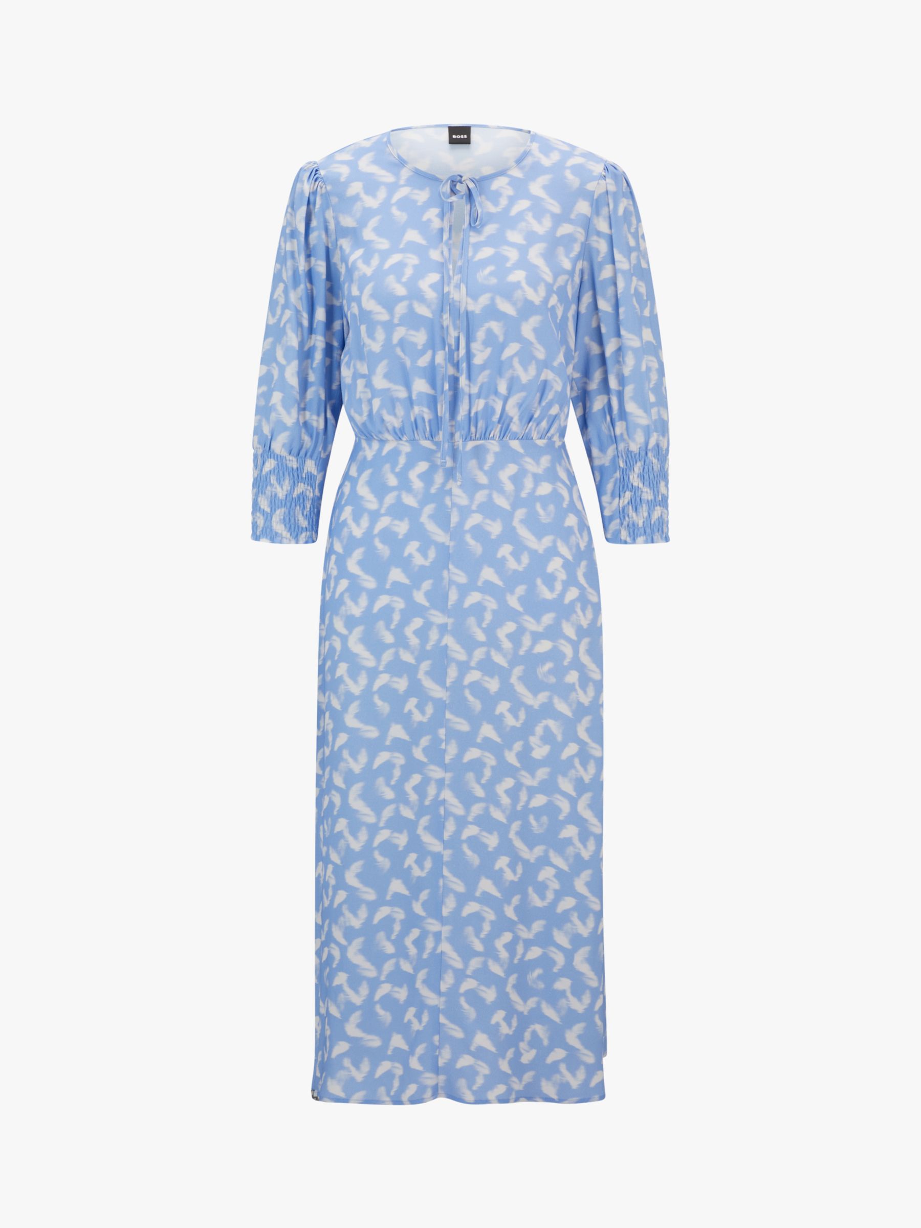 BOSS Daflori Abstract Print Midi A-Line Dress, Blue/White, 12