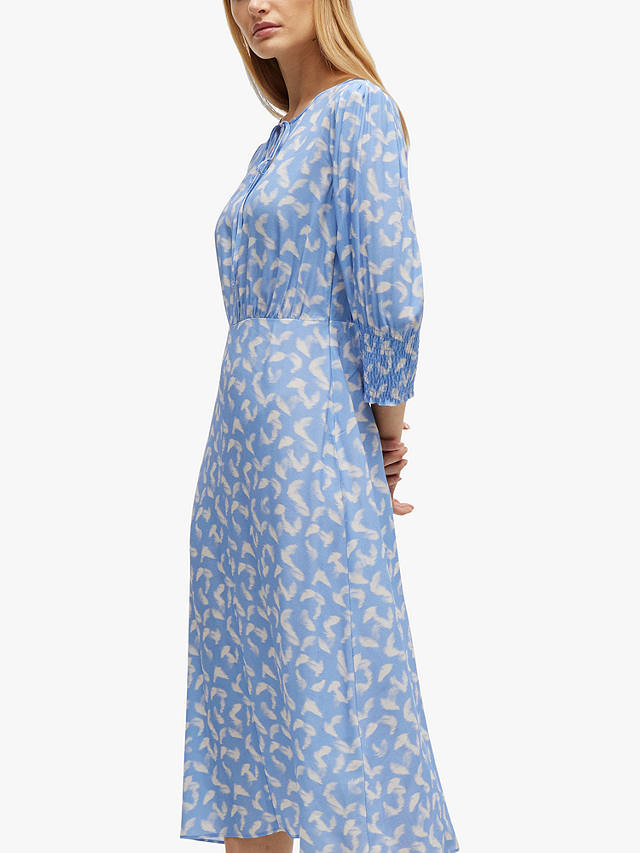 BOSS Daflori Abstract Print Midi A-Line Dress, Blue/White