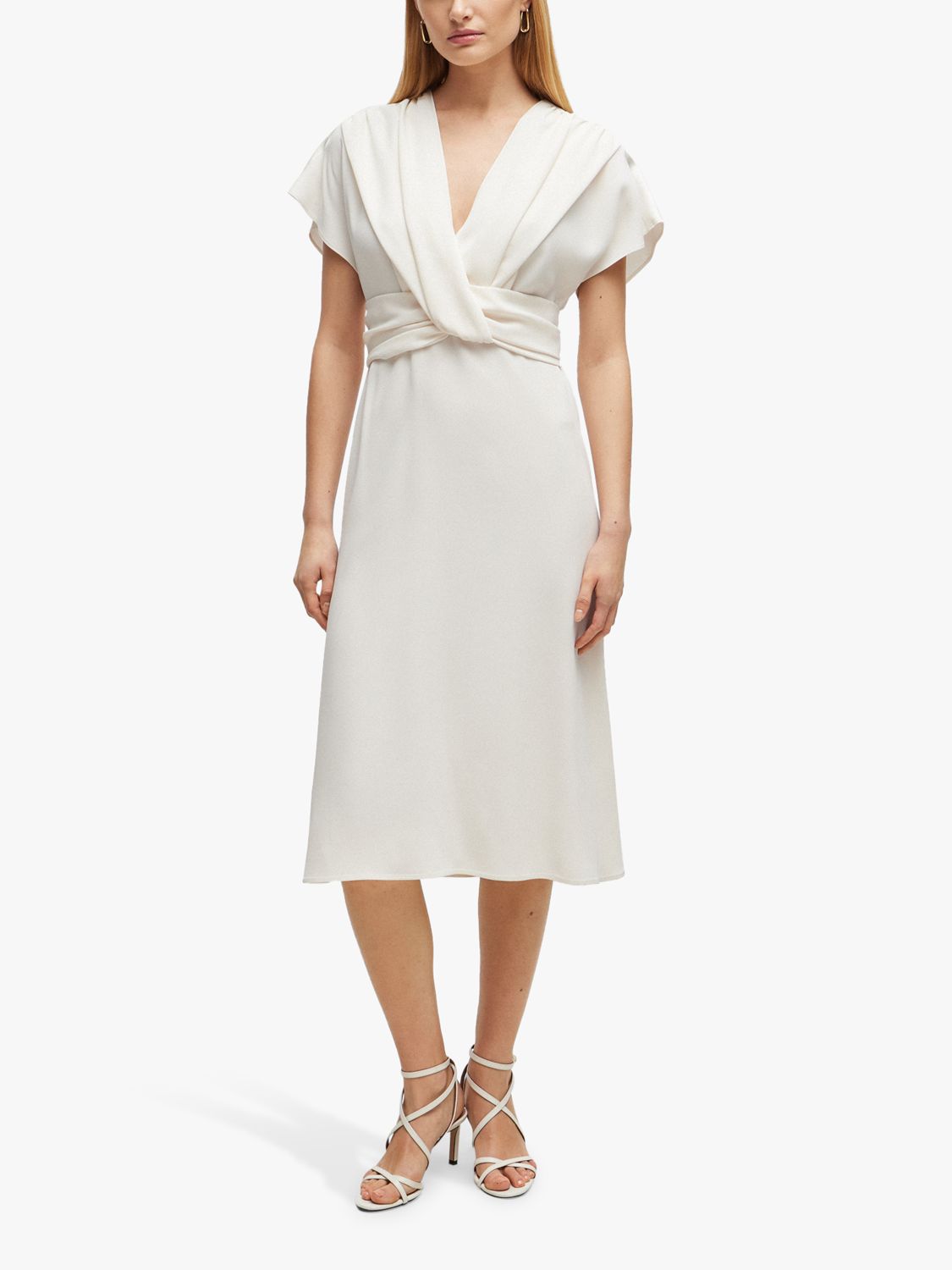 BOSS Debasa Frill Sleeve A-Line Dress, Open White, 14