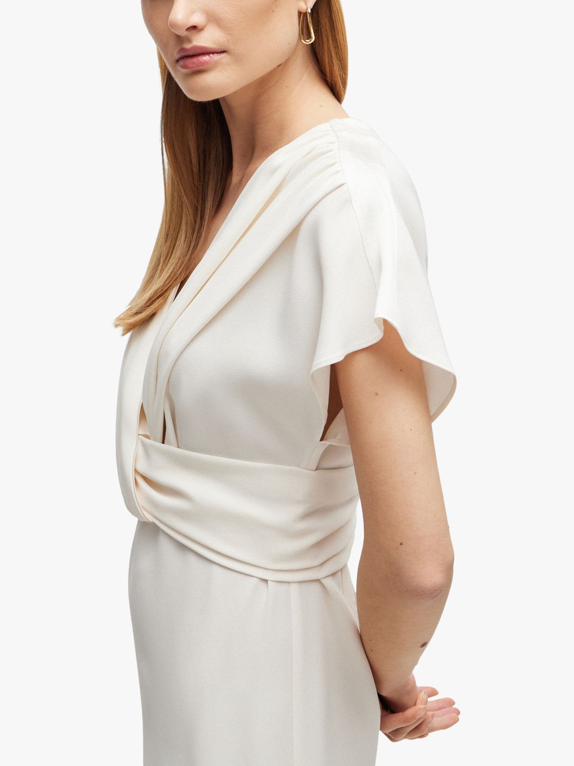 BOSS Debasa Frill Sleeve A-Line Dress, Open White, 14