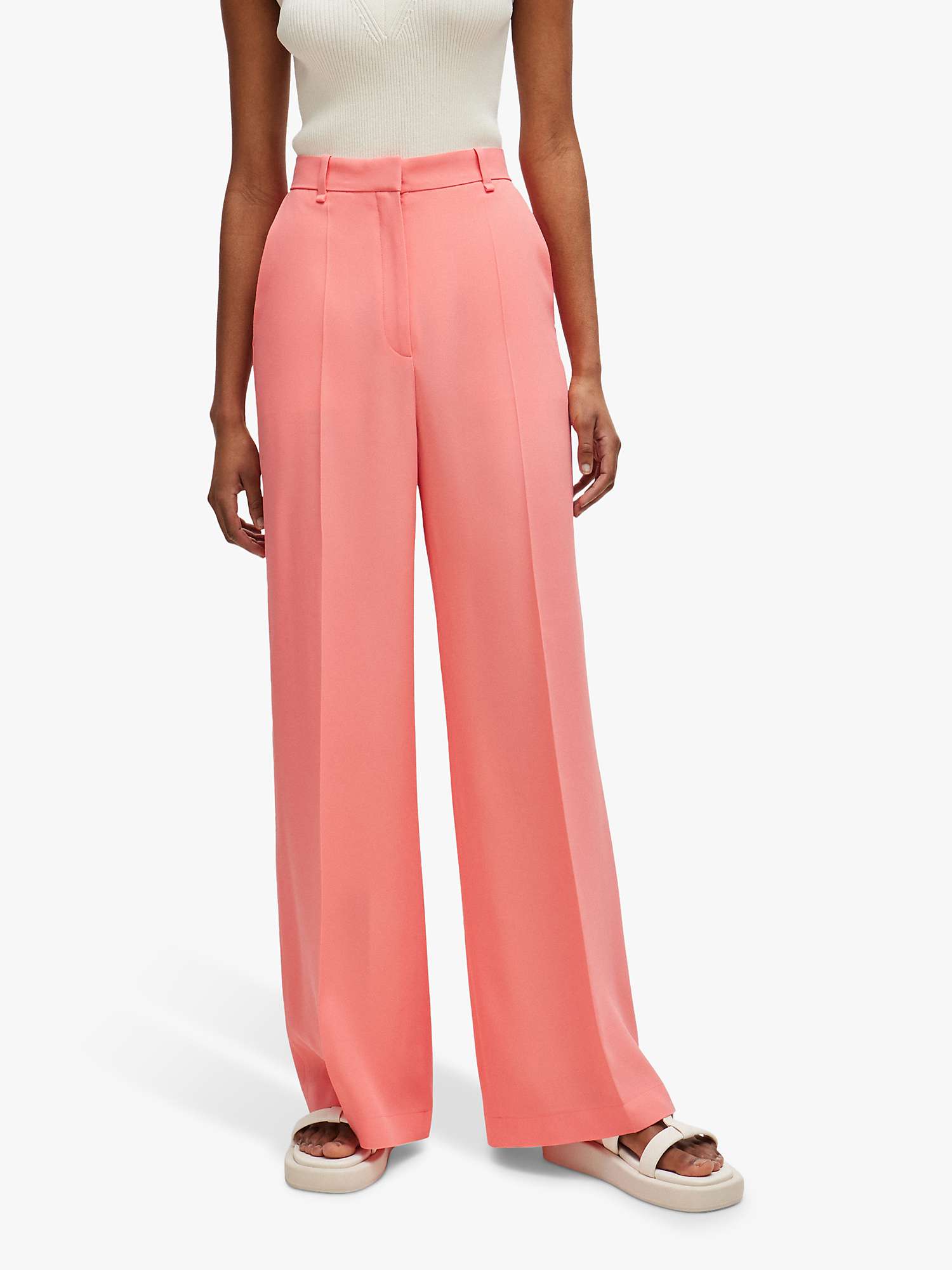 Buy BOSS Tikela Wide Leg Tailored Trousers, Pink Online at johnlewis.com