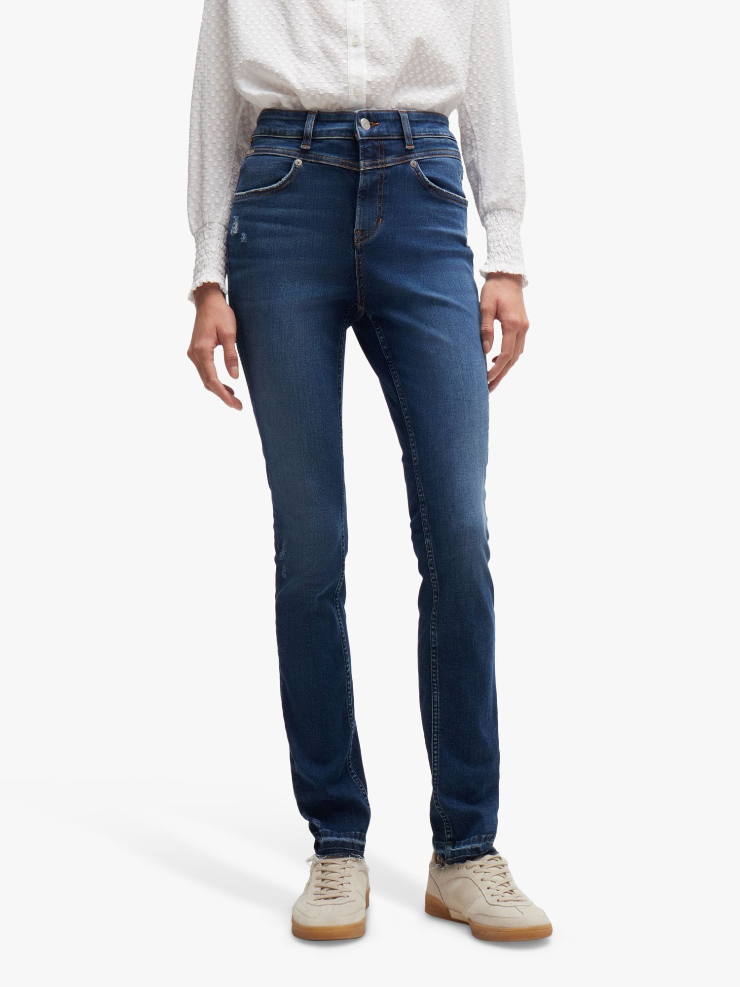 BOSS Cotton Blend Skinny Jeans, Navy, 28