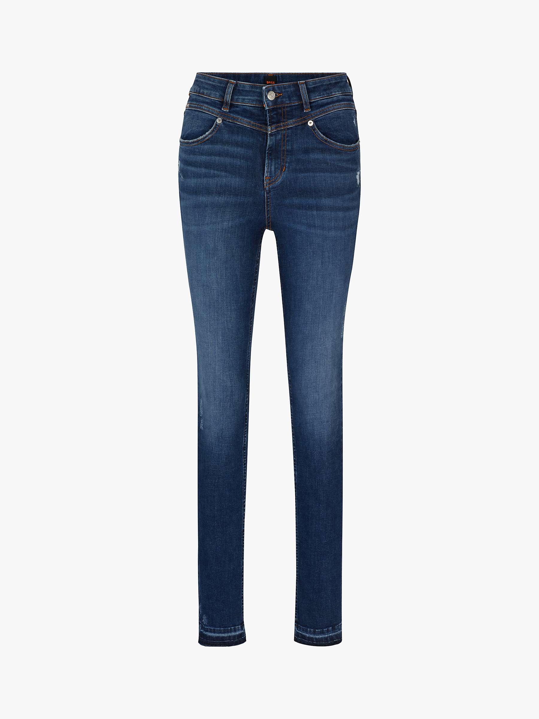 Buy BOSS Cotton Blend Skinny Jeans, Navy Online at johnlewis.com