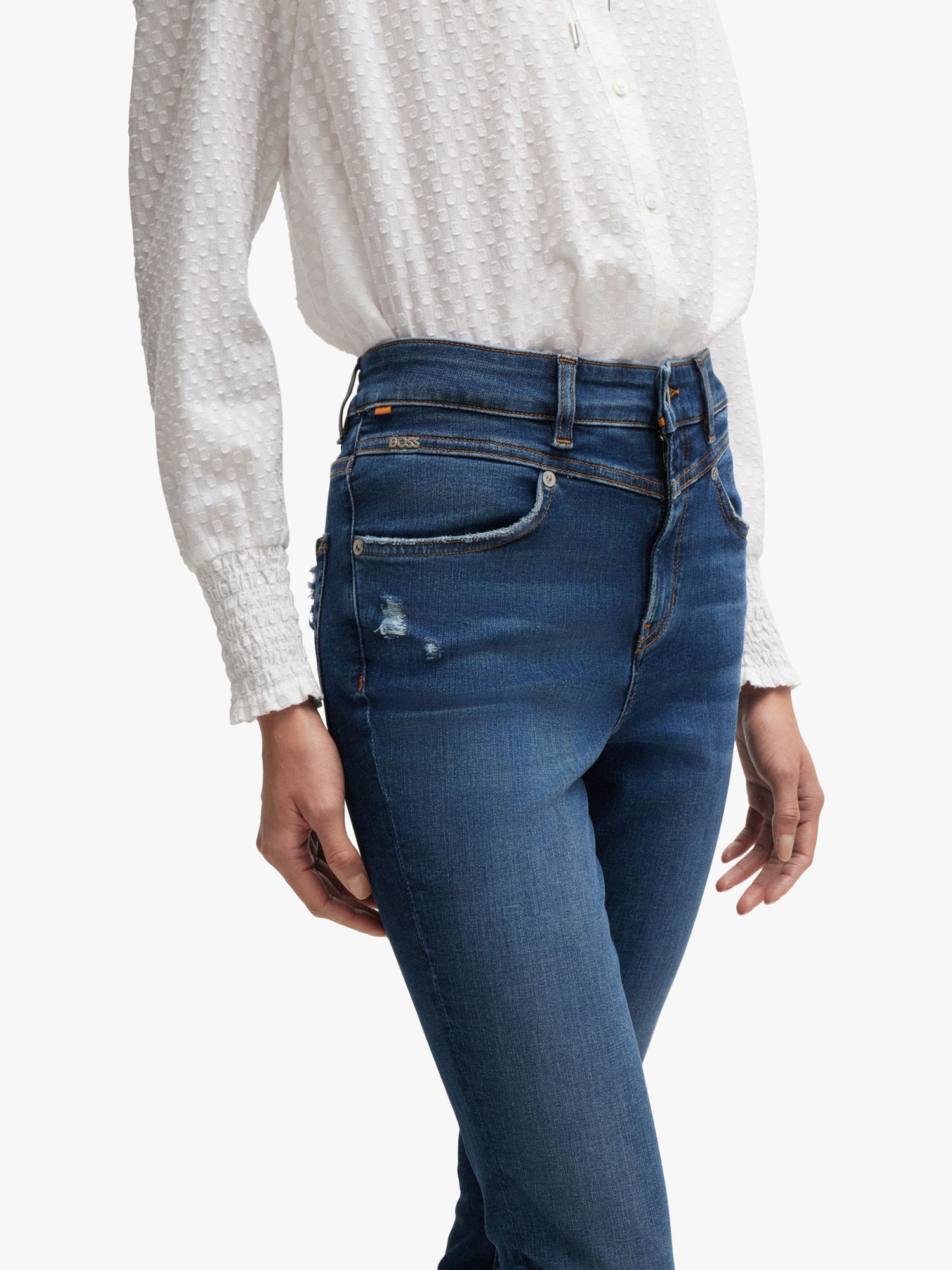 BOSS Cotton Blend Skinny Jeans, Navy, 28