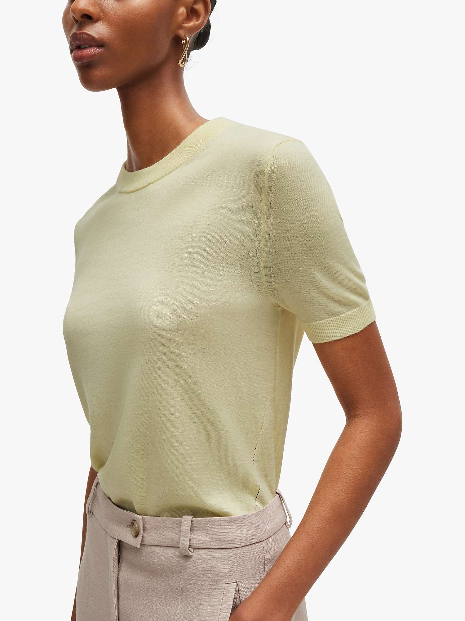 Buy BOSS Merino Wool Short Sleeve Top, Open Yellow Online at johnlewis.com