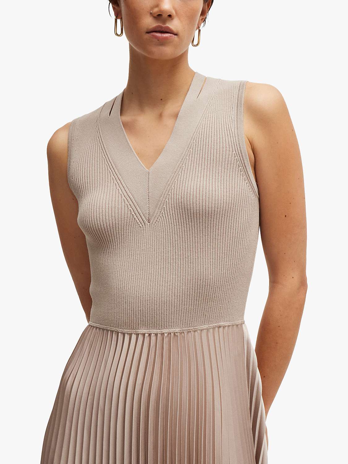 Buy BOSS Farara Knitted Midi Dress, Open Beige Online at johnlewis.com