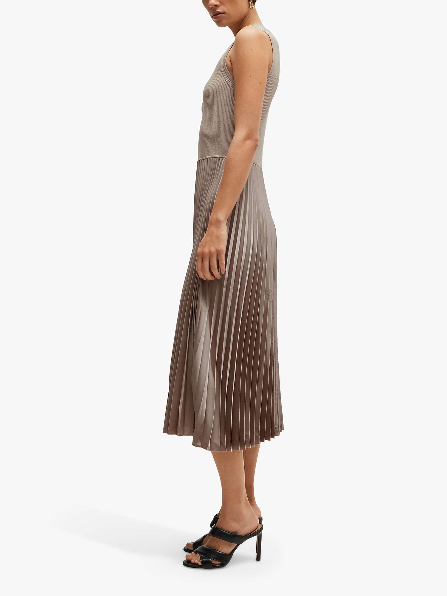 Buy BOSS Farara Knitted Midi Dress, Open Beige Online at johnlewis.com
