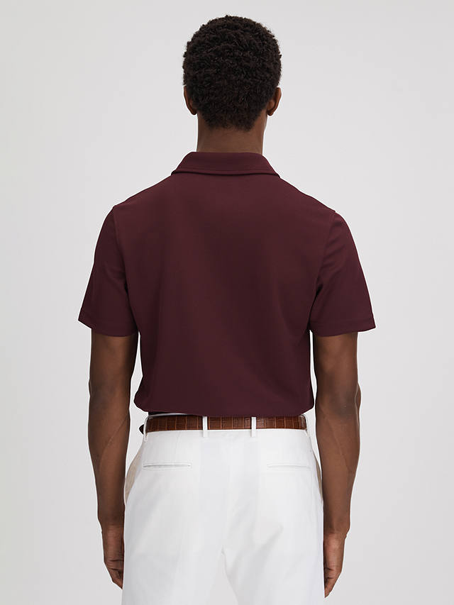 Reiss Floyd Half Zip Textured Polo Shirt, Bordeaux