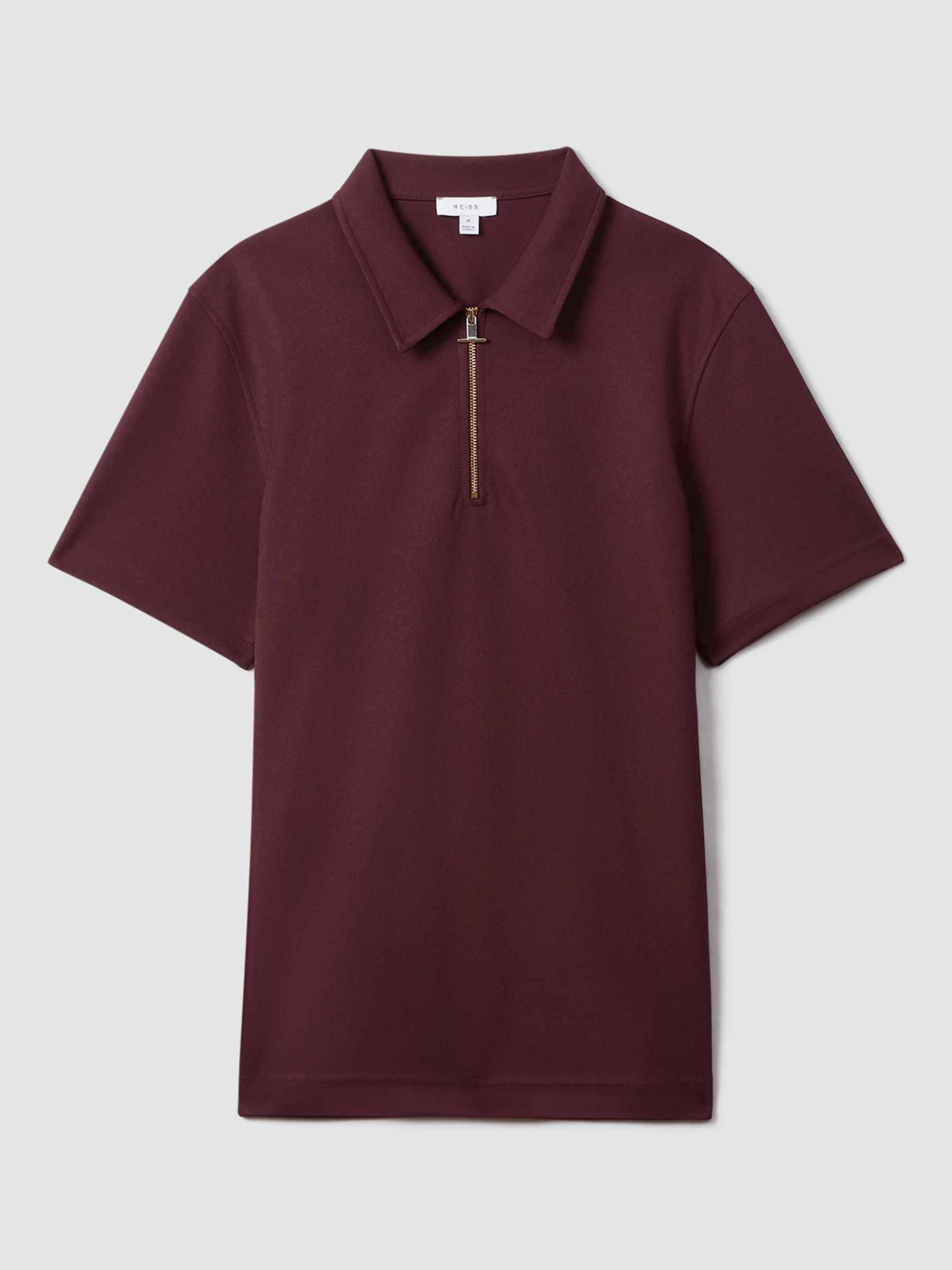 Reiss Floyd Half Zip Textured Polo Shirt, Bordeaux, XS