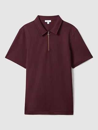 Reiss Floyd Half Zip Textured Polo Shirt, Bordeaux