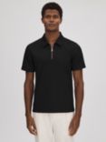 Reiss Floyd Half Zip Textured Polo Shirt, Black