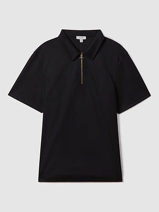 Reiss Floyd Half Zip Textured Polo Shirt, Black