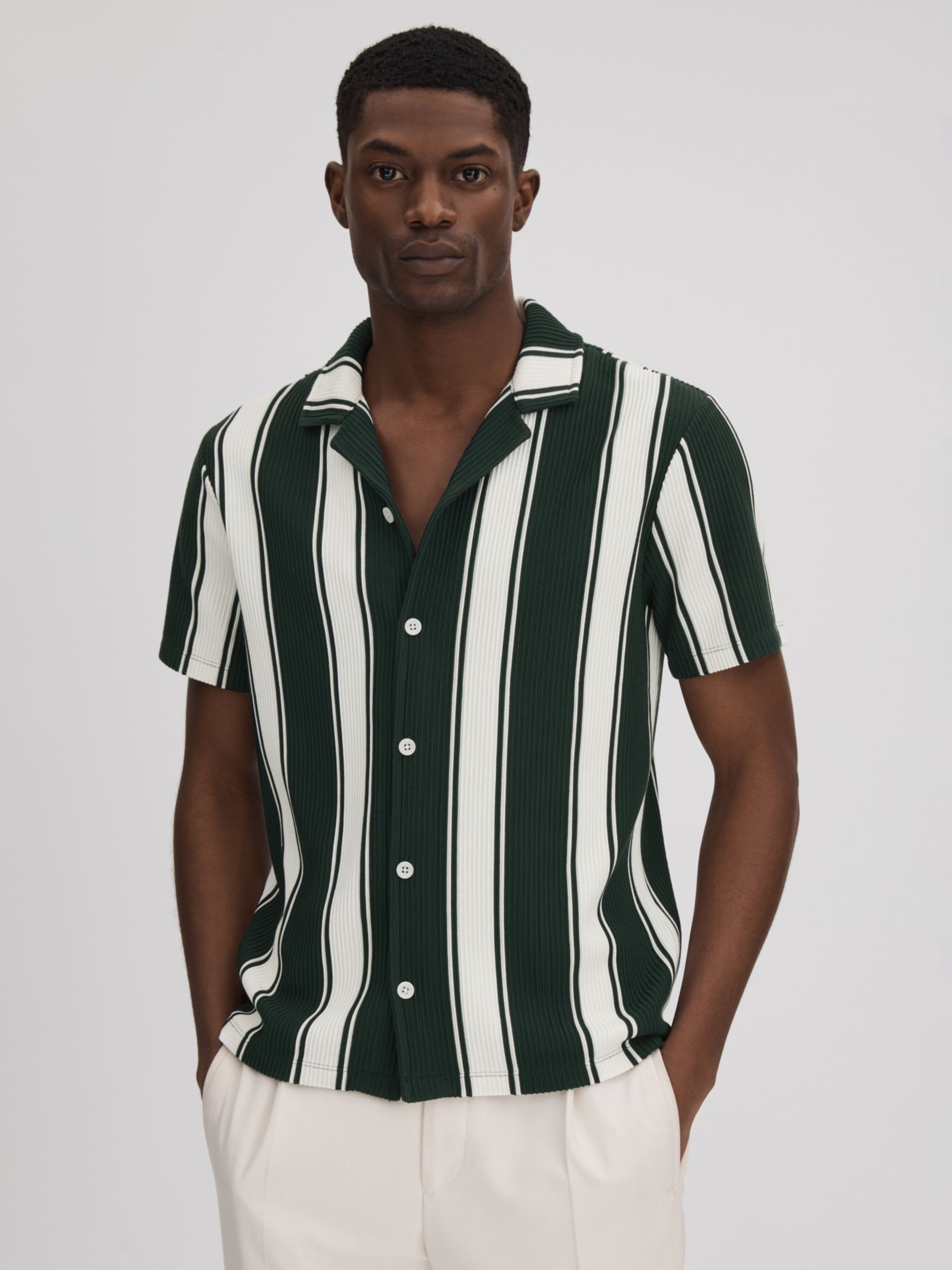 Reiss Alton Textured Stripe Shirt, Green/White at John Lewis & Partners