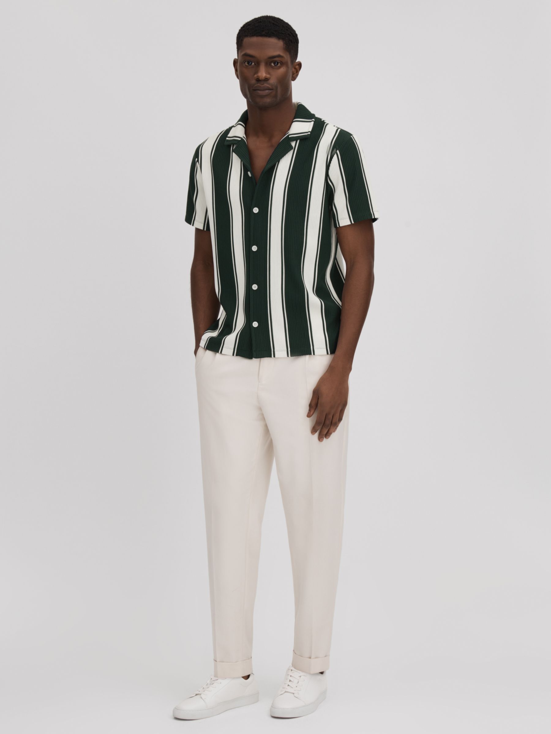 Reiss Alton Textured Stripe Shirt, Green/White, XS