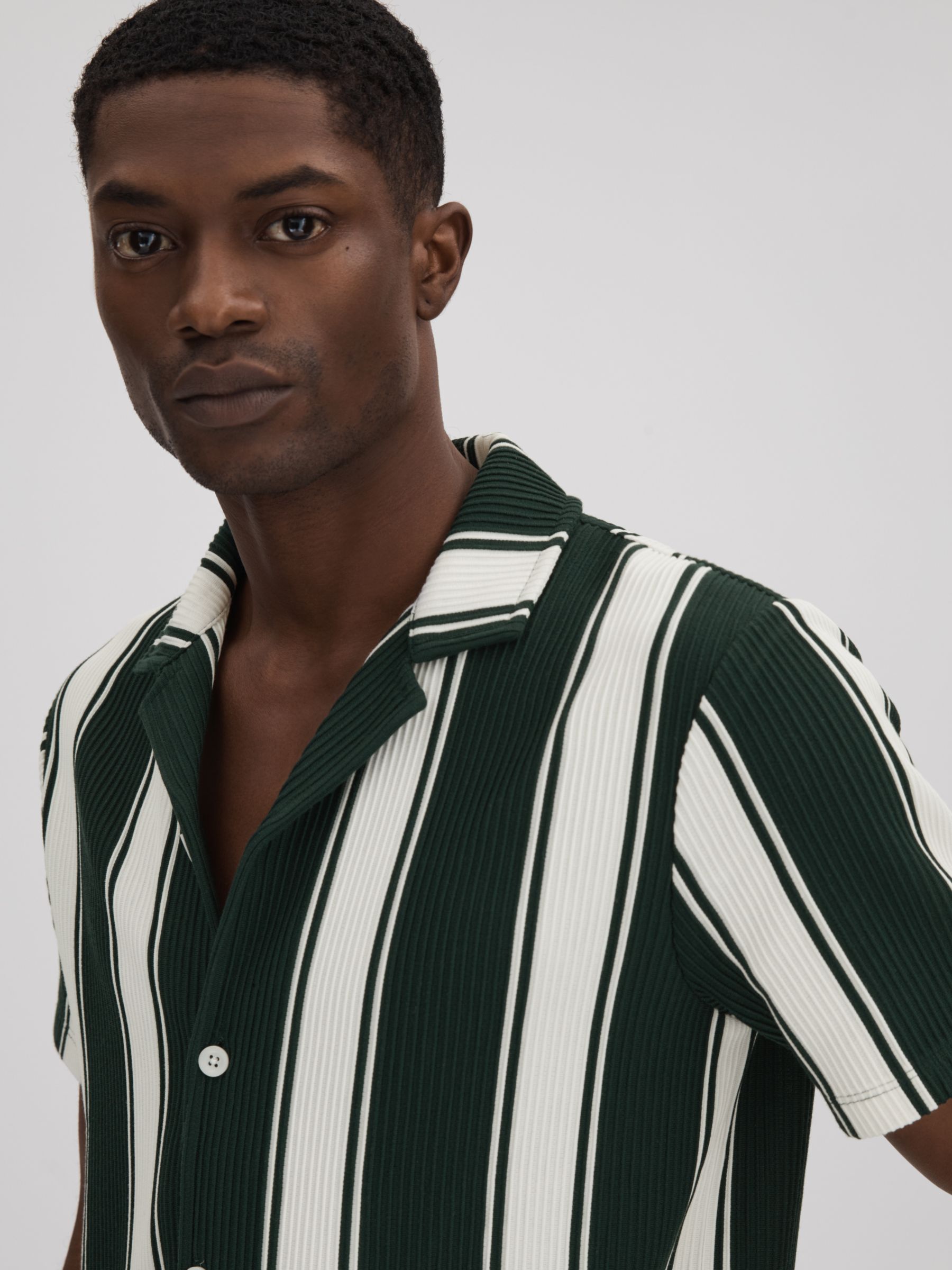 Reiss Alton Textured Stripe Shirt, Green/White, XS