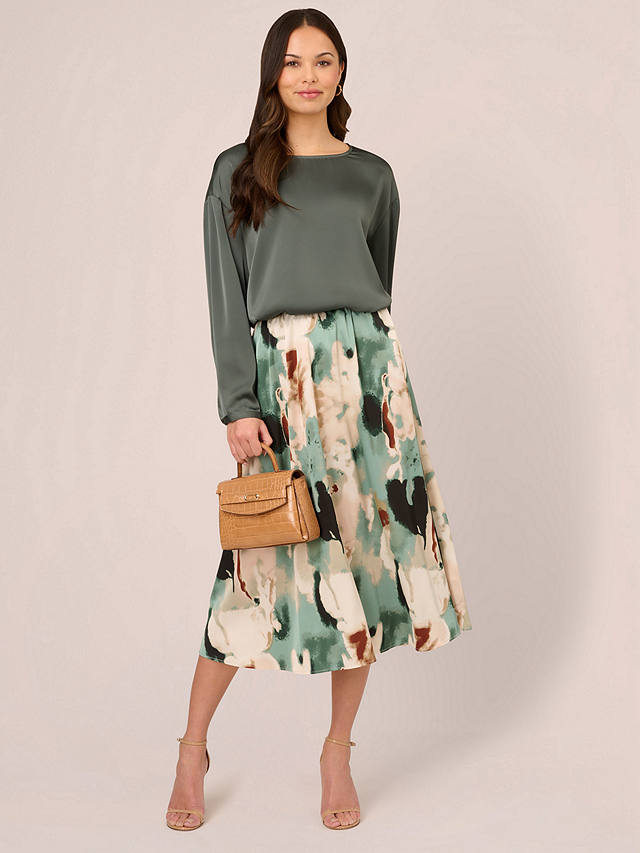 Adrianna Papell Printed A-Line Skirt, Dusty Seafoam