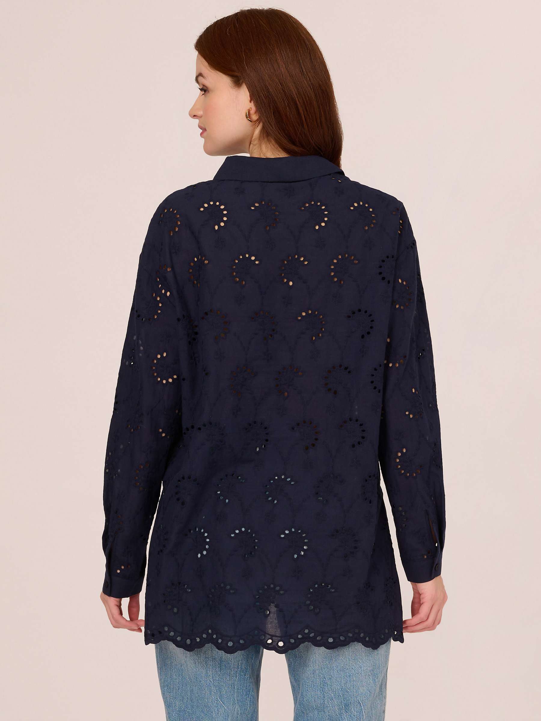 Buy Adrianna Papell Eyelet Button Front Tunic Blouse, Navy Online at johnlewis.com