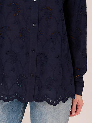 Adrianna Papell Eyelet Button Front Tunic Blouse, Navy