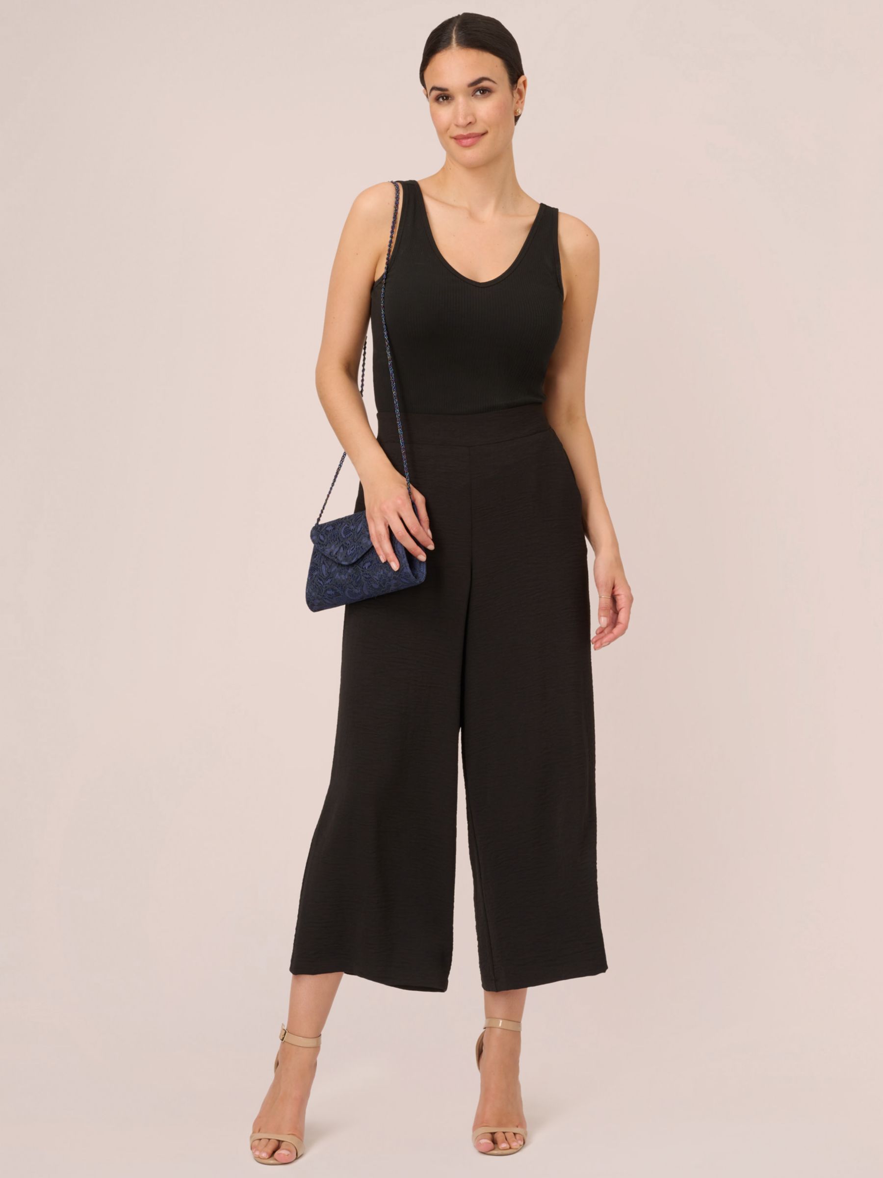 Buy Adrianna Papell Textured Wide Leg Pull On Trousers, Black Online at johnlewis.com
