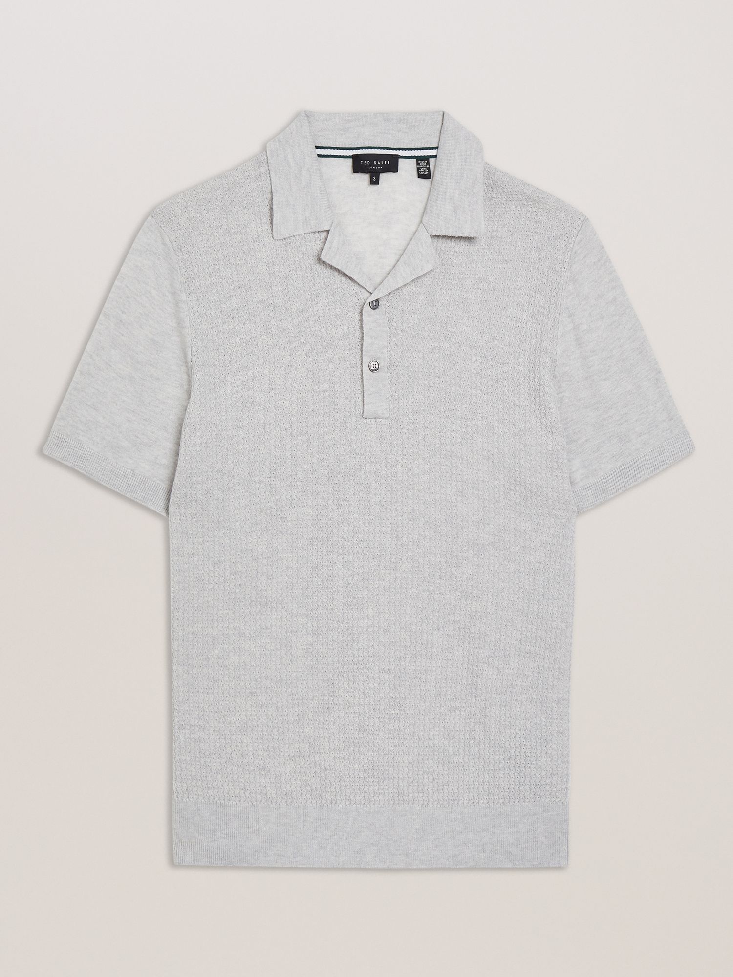 Ted Baker Adio Textured Front Polo Shirt, Light Grey, XS