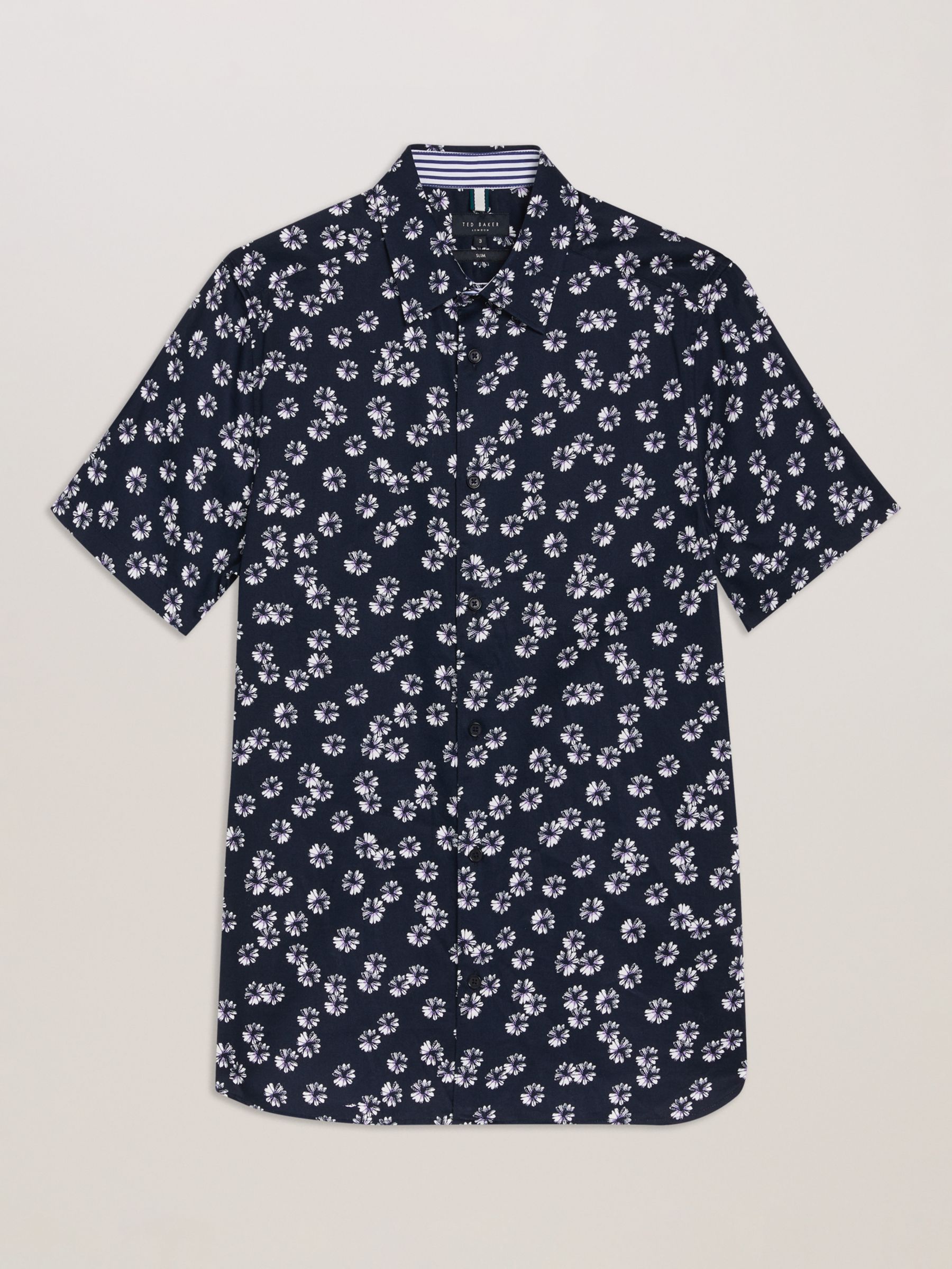 Ted Baker Alfanso Short Sleeve Floral Shirt, Blue Navy, XS