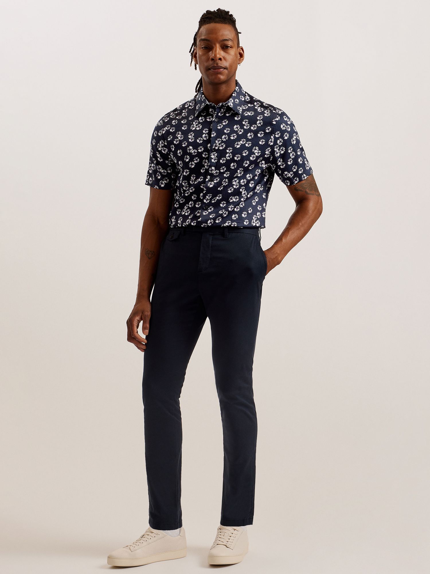 Ted Baker Alfanso Short Sleeve Floral Shirt, Blue Navy, XS