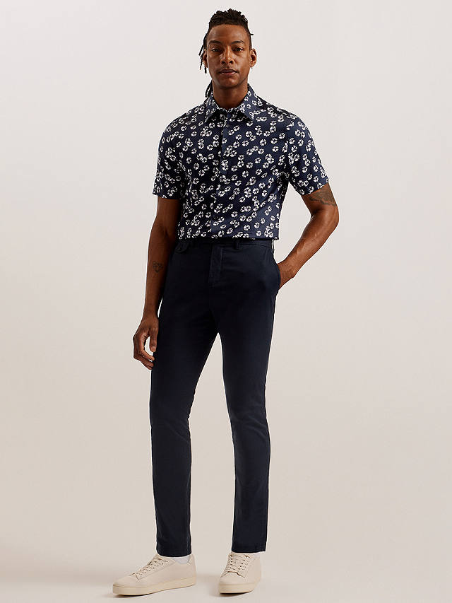 Ted Baker Alfanso Short Sleeve Floral Shirt, Blue Navy