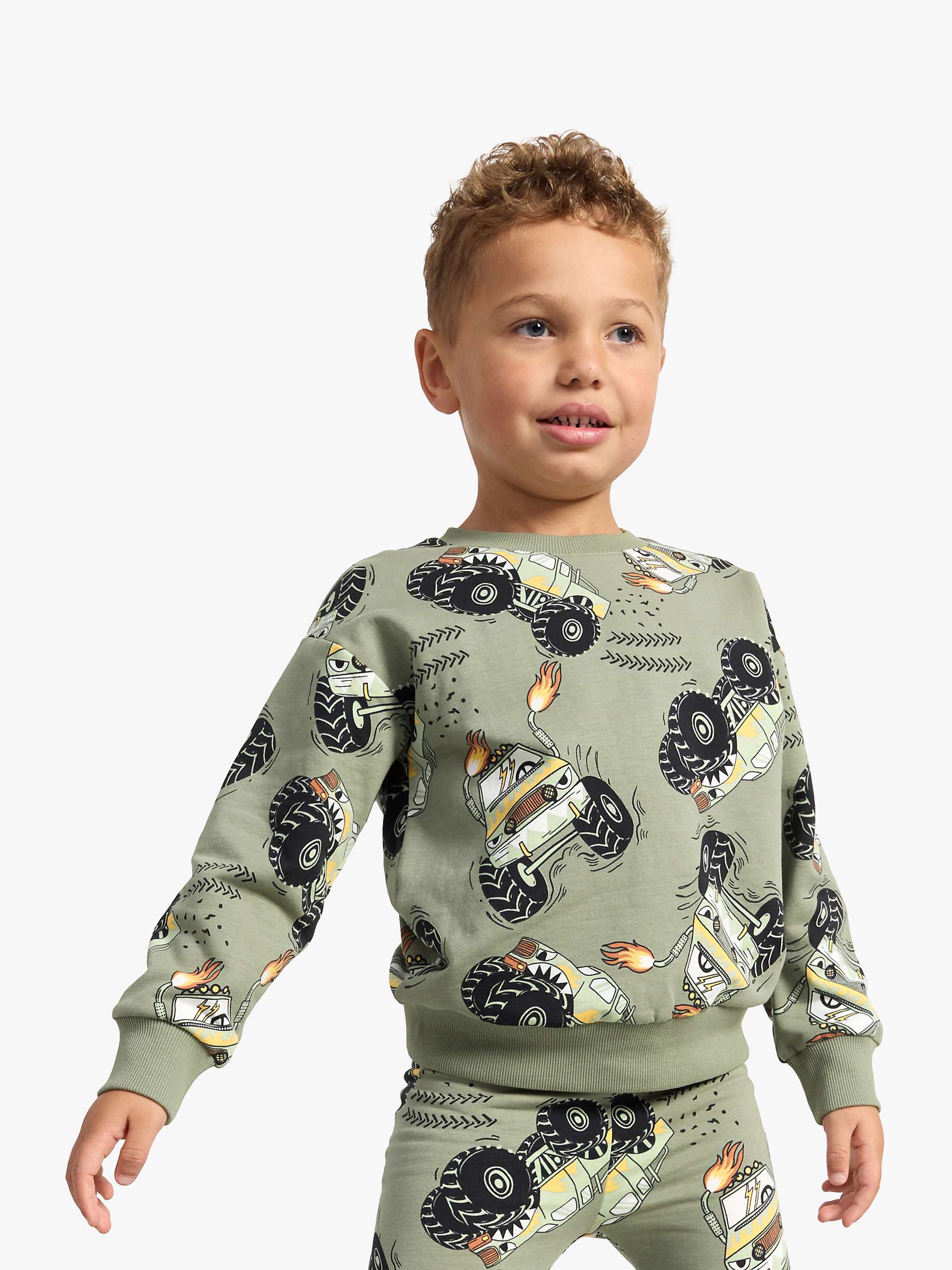 Buy Lindex Kids' Organic Cotton Blend Monster Truck Sweatshirt, Dusty Green Online at johnlewis.com