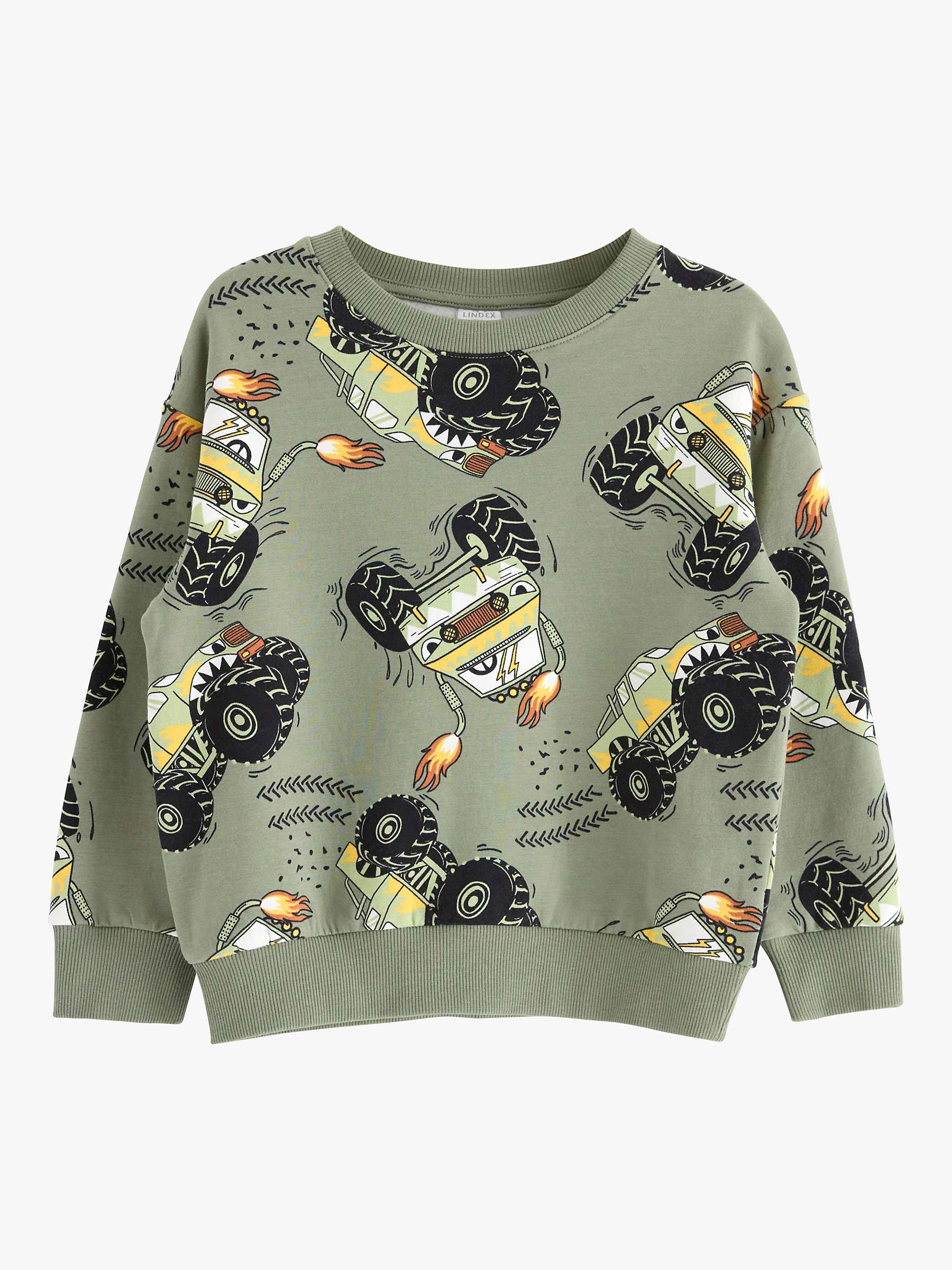 Buy Lindex Kids' Organic Cotton Blend Monster Truck Sweatshirt, Dusty Green Online at johnlewis.com