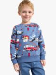 Lindex Kids' Organic Cotton Emergency Vehicles Jumper, Dusty Blue