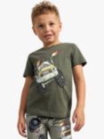 Lindex Kids' Monster Truck Short Sleeve Top, Dark Dusty Khaki