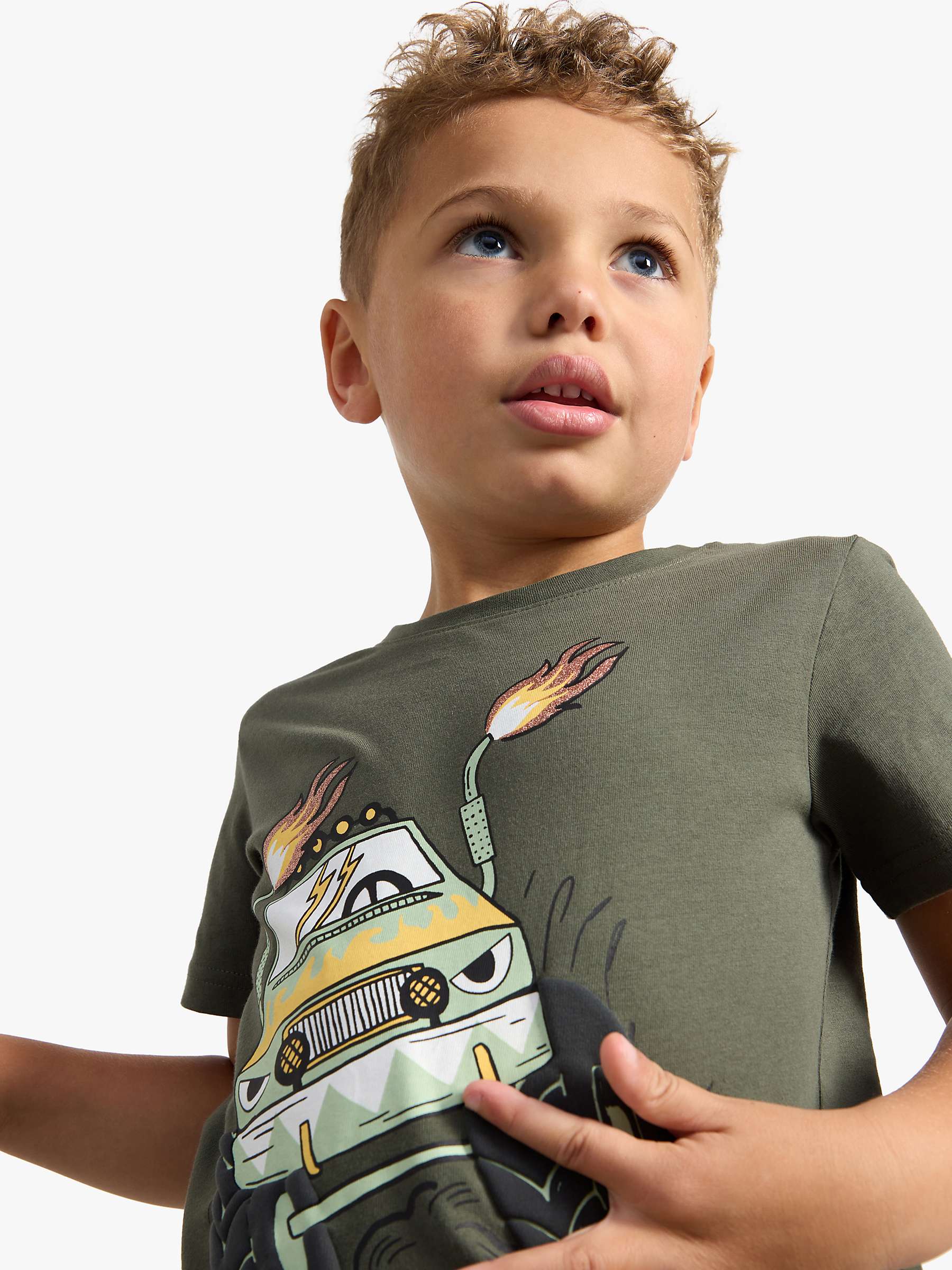 Buy Lindex Kids' Monster Truck Short Sleeve Top, Dark Dusty Khaki Online at johnlewis.com