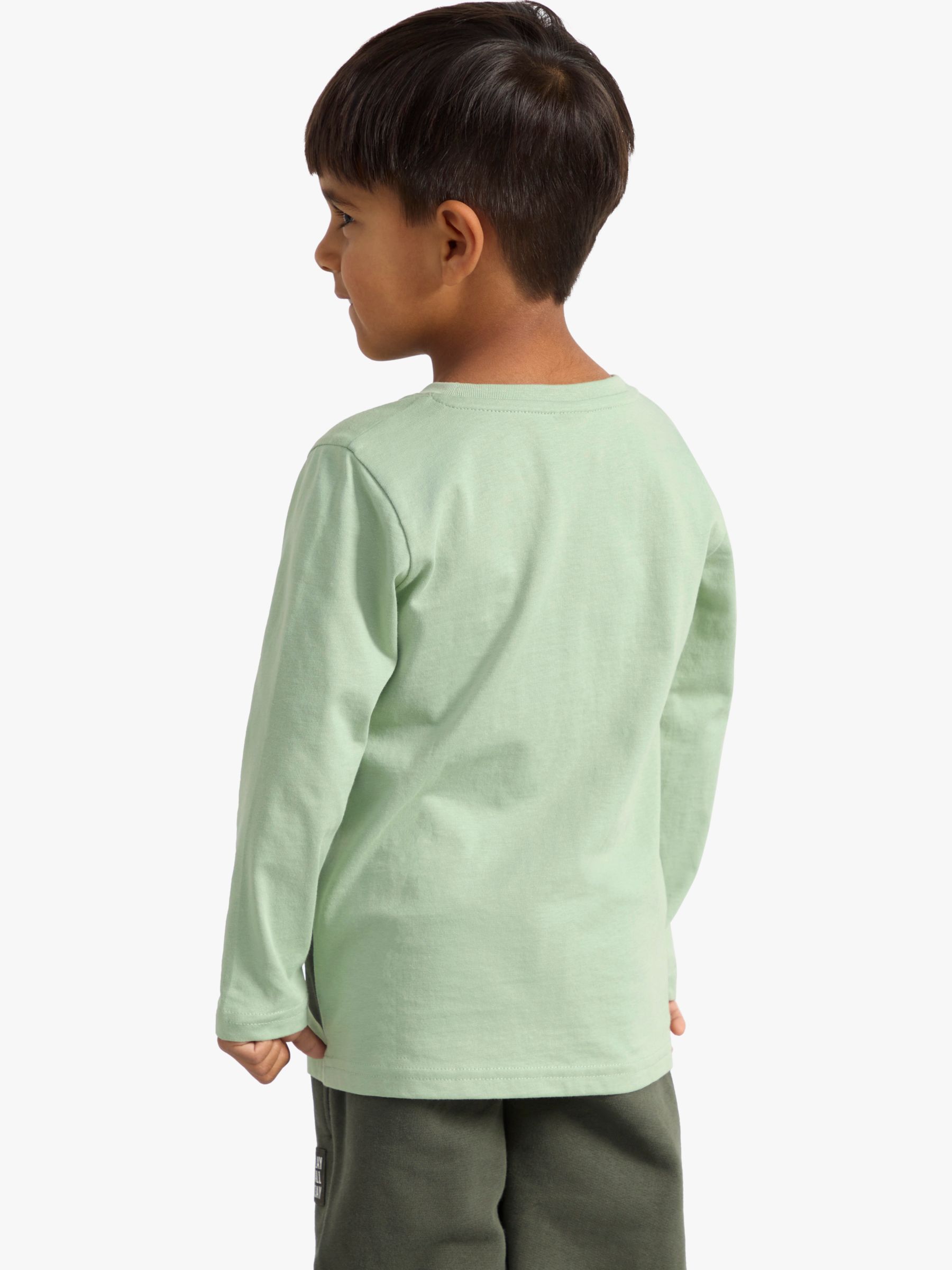 Lindex Kids' Dinosaur Long Sleeve Top, Light Dusty Green, 7-8 years