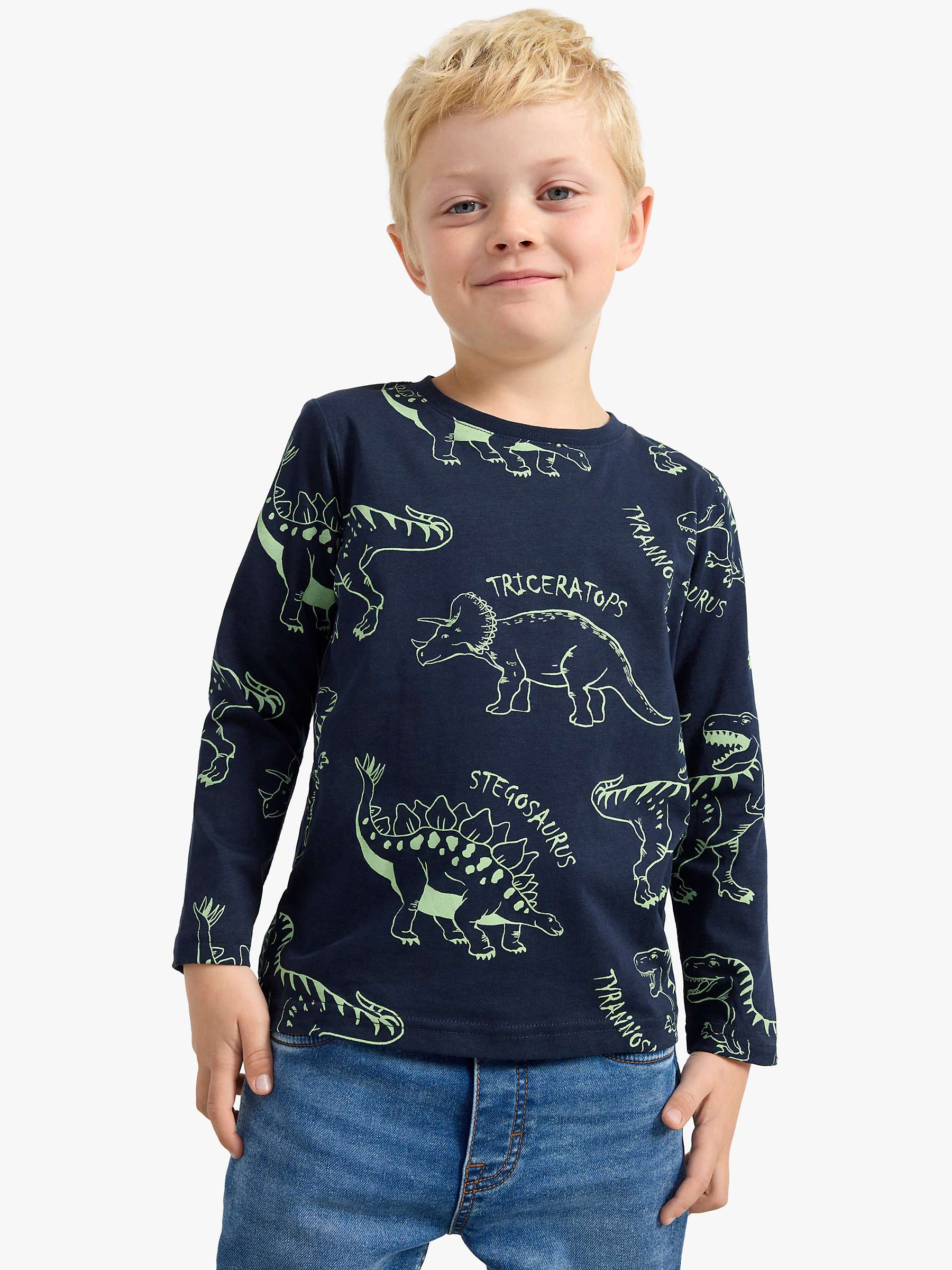Buy Lindex Kids' Dinosaur Long Sleeve Top, Dark Navy Online at johnlewis.com