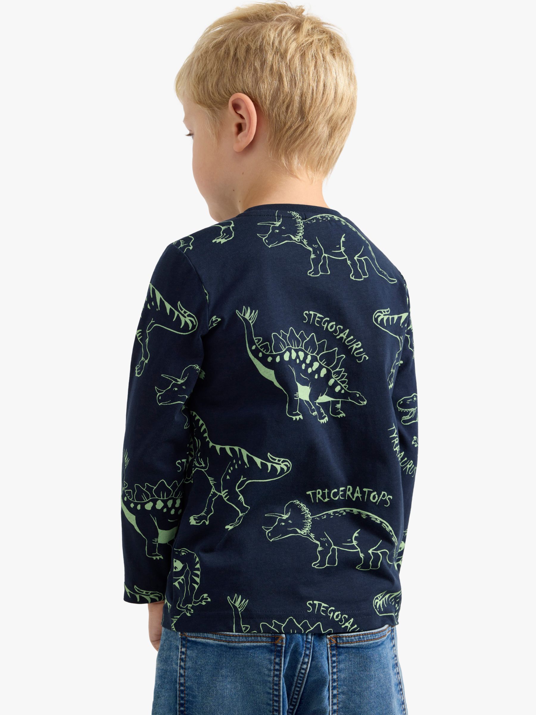 Lindex Kids' Dinosaur Long Sleeve Top, Dark Navy, 2-3 years