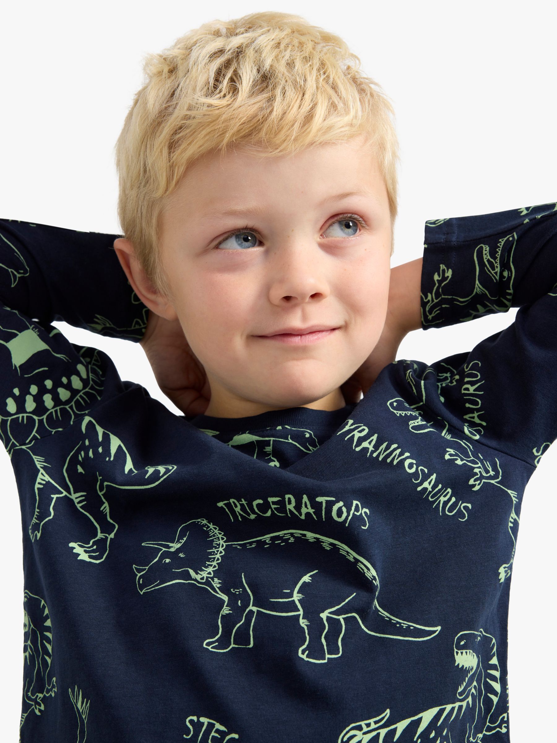 Lindex Kids' Dinosaur Long Sleeve Top, Dark Navy, 2-3 years