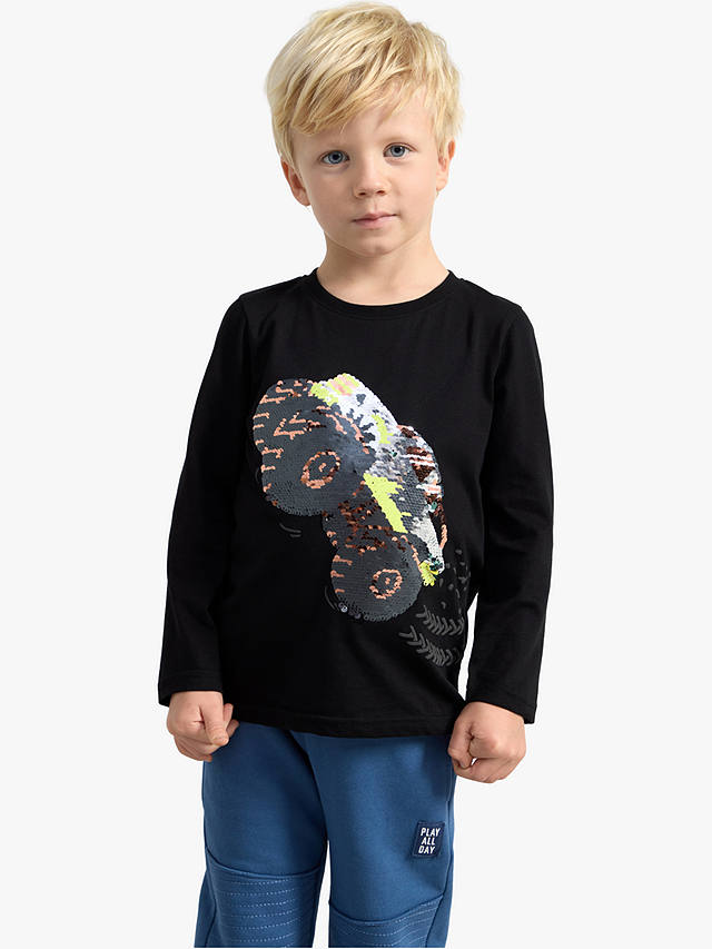 Lindex Kids' Monster Truck Flip Sequin Long Sleeve Top, Black