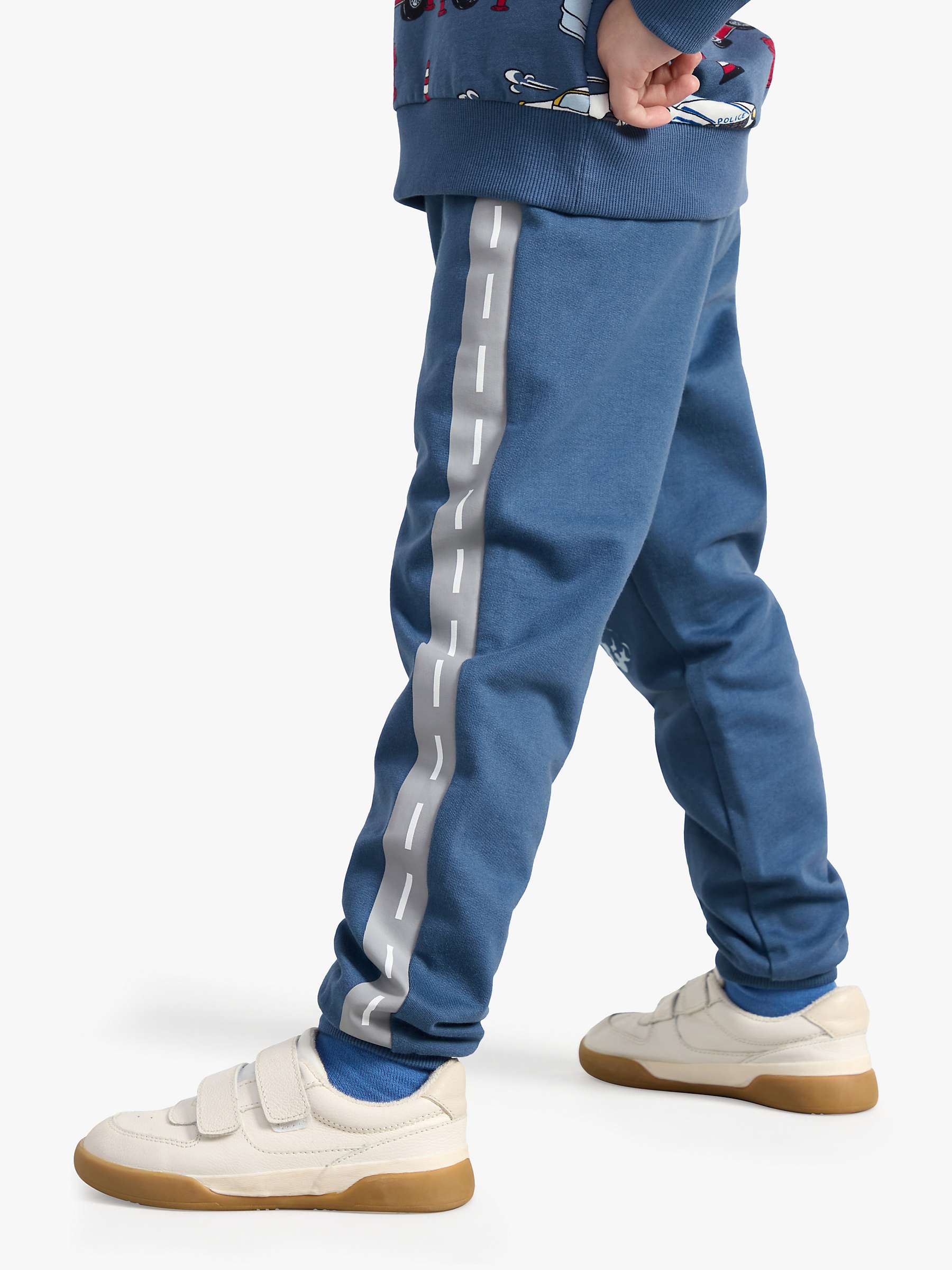 Buy Lindex Kids' Organic Cotton Fire Vehicles Side Print Soft Joggers, Dusty Blue Online at johnlewis.com