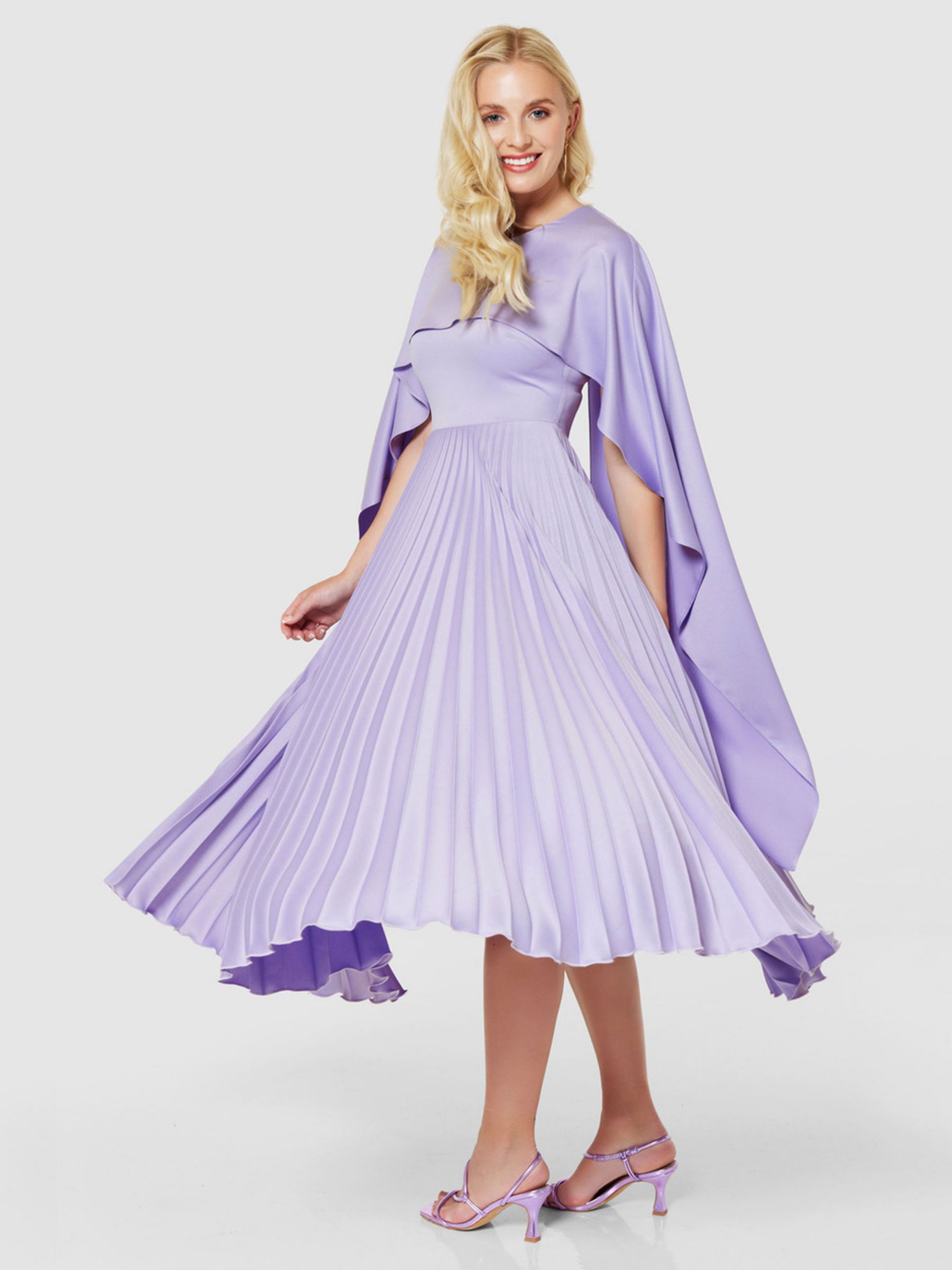Closet London Pleated Cape Midi Dress, Lilac, 12