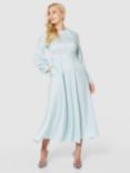 Closet London A-Line Jacquard Long Sleeve Midi Dress, Light Blue