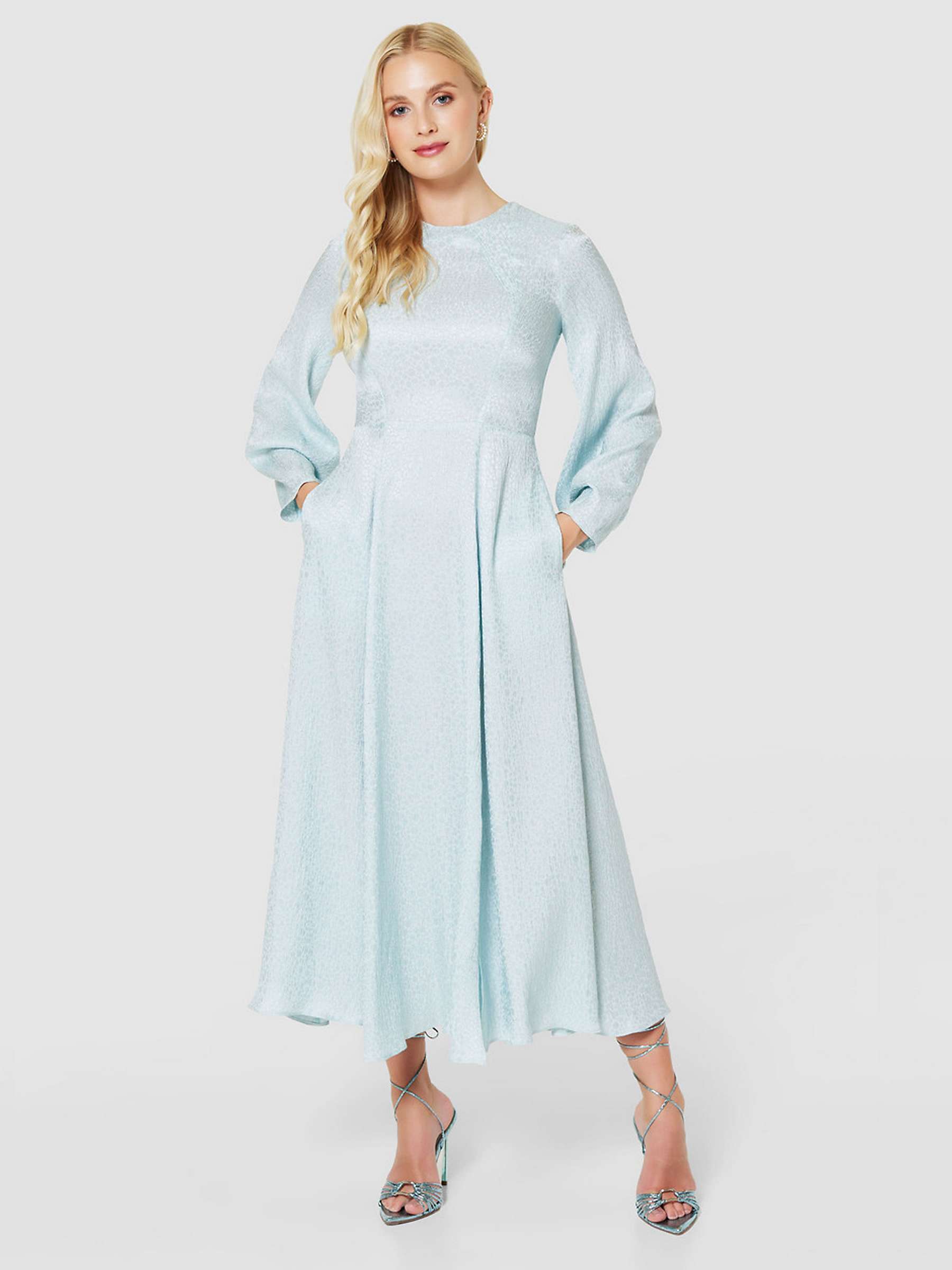 Buy Closet London A-Line Jacquard Long Sleeve Midi Dress, Light Blue Online at johnlewis.com