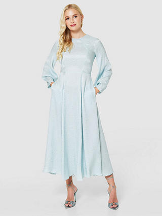 Closet London A-Line Jacquard Long Sleeve Midi Dress, Light Blue
