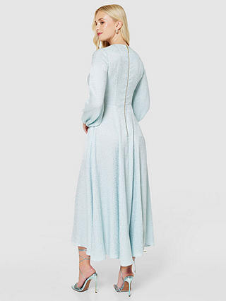 Closet London A-Line Jacquard Long Sleeve Midi Dress, Light Blue