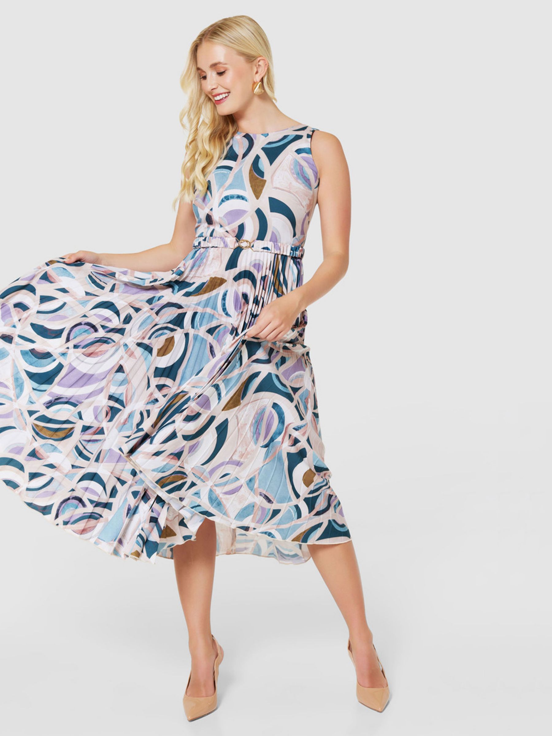 Closet London Pleated Midi Dress, Blush/Multi at John Lewis & Partners